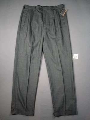 Nuevo con etiquetas Pantalones de vestir Massini talla 38x34 mezcla de lana Techno frente plano gris cuadros Foto 1 de 3