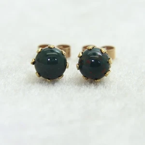 14ct 14k Yellow Gold Vintage Bloodstone Stud Earrings - Picture 1 of 7