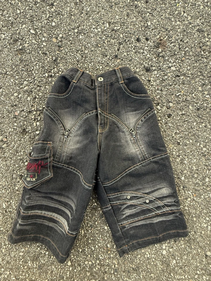 Pantalones Cortos de Denim Sueltos Estilo Y2K JNCO Niños Talla 6 Hip-Hop UNIT3X Graffiti Carga Foto 1 de 4