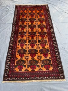 Vintage Afghan Floral Pot Teppich 3'10 x 7'8 Handgeknüpft Wolle Tribal Läufer Carpet - Bild 1 von 11