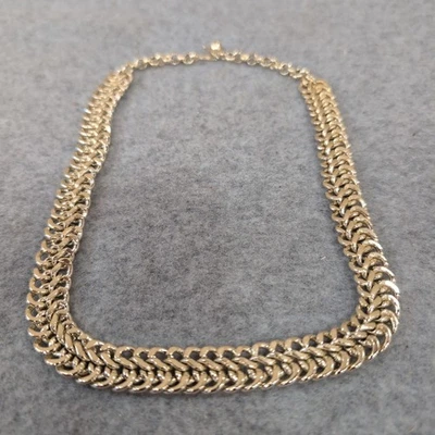 Collar de cadena de espiga tono dorado de colección 18" de ancho eslabón plano joyería retro Foto 1 de 4