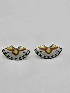Vintage Thousand Flowers Enamel Cloisonne Sterling Silver Gold Finish Earrings - Picture 1 of 12