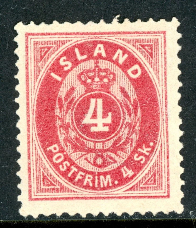 Iceland 1873 - 3sk Dark Carmine Perf 14x13½ Scott #2 Mint I622 - Image 1 of 4