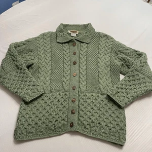 Sweaters Of Ireland Vintage Green Fisherman Wool Cardigan Sweater Size Small - Picture 1 of 8
