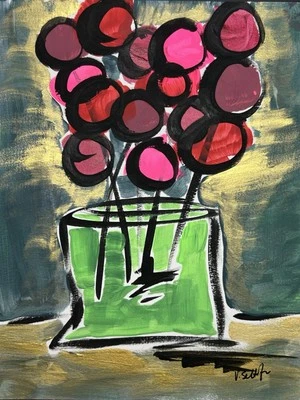 花卉艺术原创抽象花卉8x10绘画现代流行艺术极简主义 — 第 1/4 张图片