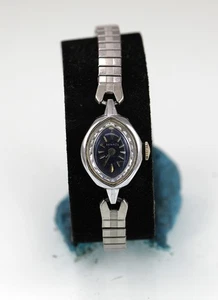 Benrus Uhr Damen Vintage Mechanisch Silber Edelstahl Blau Nicht Funktionsfähiges - Picture 1 of 6