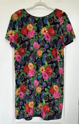 Vintage Spencer Jeremy Silk Dress Floral Short Sleeve Size 14 Lined Midi 80s Art - Image 1 of 4