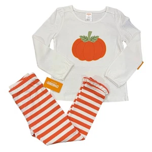 NWT Gymboree Orange & Ivory Striped Leggings & Halloween Pumpkin Top - SIZE 2T - Picture 1 of 10