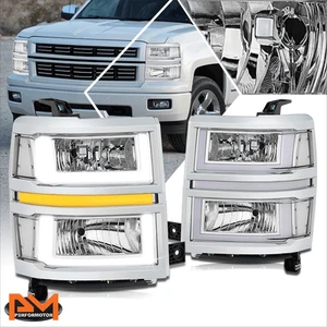 For 14-15 Silverado 1500 U-Shape LED DRL Sequential Turn Headlights Chrome/Clear - Picture 1 of 8