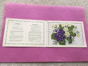 C1930s VINTAGE KENSITAS FLOWERS VIOLET-PRIMROSE SILK ADV BACK CIGARETTE CARD - Picture 1 of 3