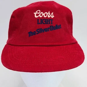 Vintage Coors Light Hat 90s The Silver Bullet Beer Cap Red Courdoroy Strapback - Picture 1 of 10