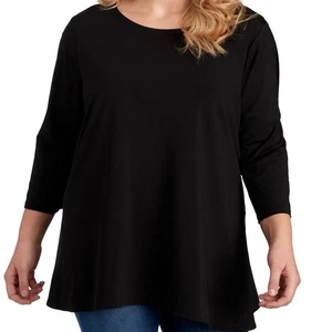 T Tahari Womens 3X Pullover Tunic Top Black Smooth Knit Boat Neck 3/4 Sleeves - Picture 1 of 9