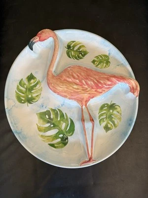 Tommy Bahama Melamine Serving Platter Tray Flamingo Large 18" Round 3D - Image 1 of 4