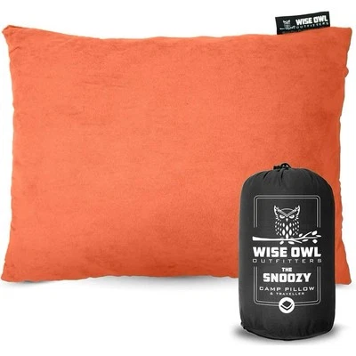 WISE OWL OUTFITTERS Wise Owl Snoozy Camp Pillow - Plush Memory Foam - Soft Microsuede - Rust/Gray