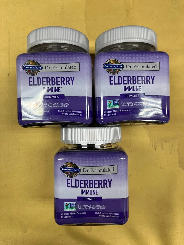 3 Garden of Life Dr. Gomitas inmunes de saúco formuladas - 60 gomitas cada una LEER Foto 1 de 1
