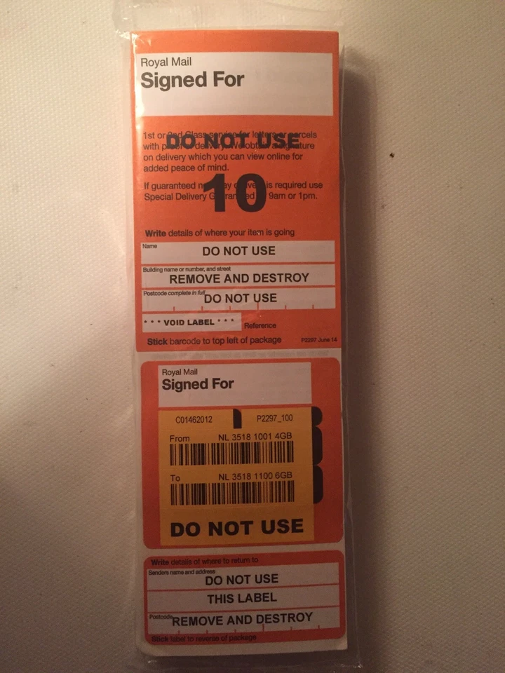 ROYAL MAIL RoyalMail Recorded Delivery Signed for Labels~sets of 100 labels