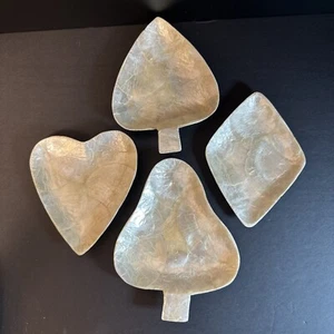 Set of 4 Capiz Shell Plates Card Suits Vintage Natural Made in Philippines Poker - Picture 1 of 7