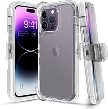 For i Phone 14 13 11 12 Pro Max Clear Heavy Duty Shockproof  Case Belt Clip