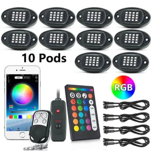 10 Packs RGB LED Rock Lights Off Road ATV Underbody Wireless Music Bluetooth APP - Picture 1 of 12