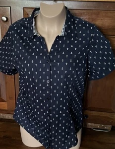Basic Editions Damen Kurzarm Hemd mit Knopfleiste Blau & Weiß mit Anker 2xl - Bild 1 von 2