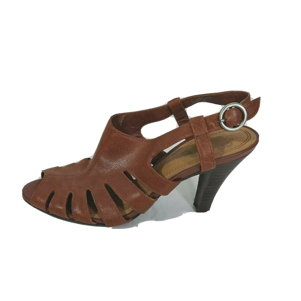 GB Brown Peep Toe Heels Women Size 8.5 M Brown Leather 3.5" Heel Made in Brazil - Image 1 of 4