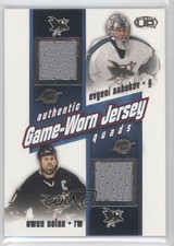2002 Pacific Heads Up Game-Worn Jersey Quads Miikka Kiprusoff Evgeni Nabokov #24