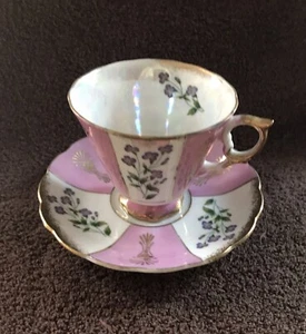 Vintage Cina sterling - Tappa da tè/piastrello opalescente rosa bianco e oro - Fiori viola - Foto 1 di 6