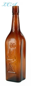 LARGE amber OWL DRUG western whiskey bottle BIG bird RARE bottle TOTAL KILLER #1 - Picture 1 of 7