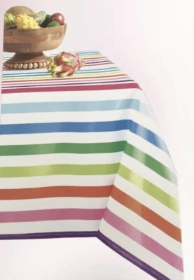 Trina Turk Oblong Tablecloth 60x84" Modern Stripes Indoor Outdoor Rainbow Pride - Image 1 of 3