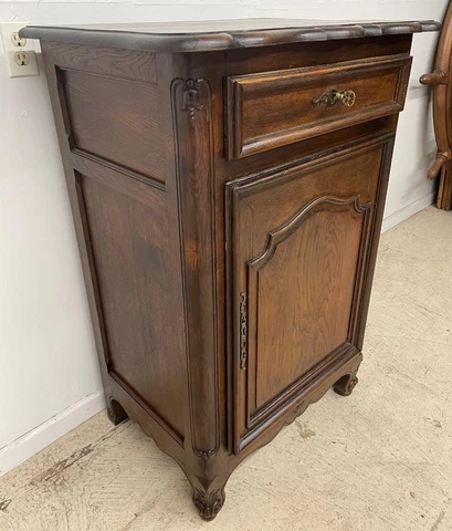 Antique French Provincial Side Cabinet/End Table in Solid Oak Cover