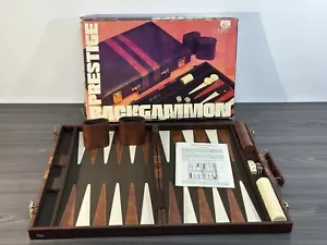 Cardinal Prestige BACKGAMMON Game Set Faux Leather Case Brown White (COMPLETE) - Picture 1 of 20