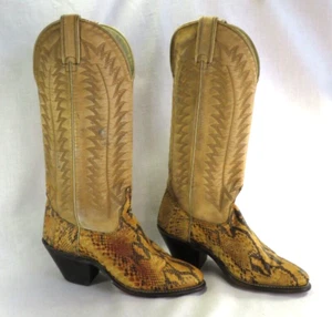 Laredo Brown/Tan 5 1/2  Women's  Leather Snake Skin Cowboy Western Boots - Picture 1 of 9