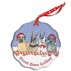 Great Dane Holiday Porcelain Christmas Tree Ornament Double-Sided - Picture 1 of 2
