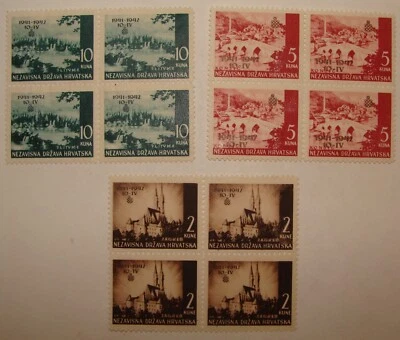Juego de bloques de estampillas Croacia 1942 Yvert 54-56 *sin goma de mascar Foto 1 de 2