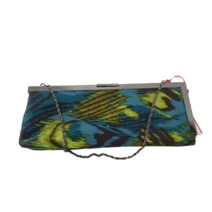 Monsoon Clutch Bag Small TealGreen Women's Chain Patterned Event Party Preloved - Picture 1 of 24