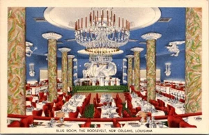 Blue Room The Roosevelt Hotel New Orleans Louisiana Vintage 1930s Postcard Dance - Picture 1 of 2