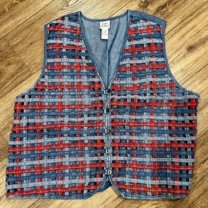 Retro Koret City Blues Blue Jean & Red Woven Vest. Womens Plus Size 24W Vintage. - Picture 1 of 5