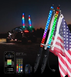 2x 2FT Whip Lights RGBW Chasing with Spring Base Turn Signal for ATV UTV Polaris - Picture 1 of 7