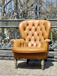 Vintage English antique Leather button tufted Leather Club chair - Picture 1 of 16