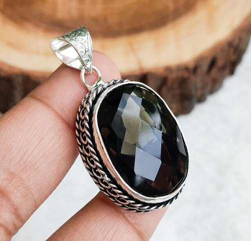 VETEMENTS Ciondolo Quarzo Fumoso Sfaccettato 92 5 Placcato Argento Fatto a Mano Cristallo