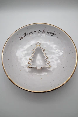 Árbol de Navidad Mud Pie 12" plato y cuenco de inmersión artículos para servir vacaciones blanco y dorado Foto 1 de 4