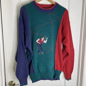 PAR FOUR MENS LARGE VINTAGE 90'S RAMIE COTTON GOLF SWEATER COLORBLOCK LG Golfer - Picture 1 of 9