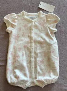 NWT Ralph Lauren Pink Floral Garden Toile Vegetable Bubble Coverall Romper 9 Mo - Picture 1 of 5