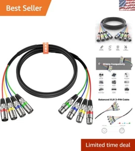 3ft 4-Channel XLR Snake Cable, Color-Coded Male to Female Mic Connection - Picture 1 of 8