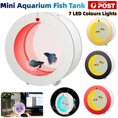 Mini Aquarium Fish Tank 7 LED Lights Jellyfish Viewing Bottle Home Office Decor - Image 1 of 4