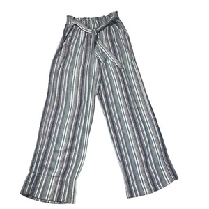 Knox Rose Pants Womens M Multicolor Stripe Linen Blend Wide Leg Belted Gauzy - Picture 1 of 11
