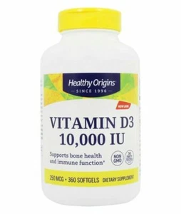 Healthy Origins Vitamina D3 10.000 UI - 360 Cápsulas Blandas D3 10000 UI **Genuino EE. UU.** - Imagen 1 de 1