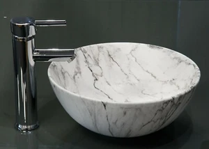 Marble Round Sink Basin Ceramic Marble Effect stylish Surface Mounted Modern - Picture 1 of 12