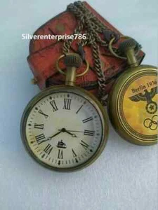 Antico orologio da tasca in ottone antico orologio marino con scatola in pelle regalo orologio - Foto 1 di 5