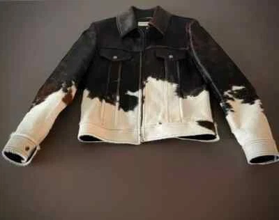 Chaqueta de cuero de vaca occidental para hombre con piel de pony real y chaqueta con estampado de vaca Foto 1 de 4
